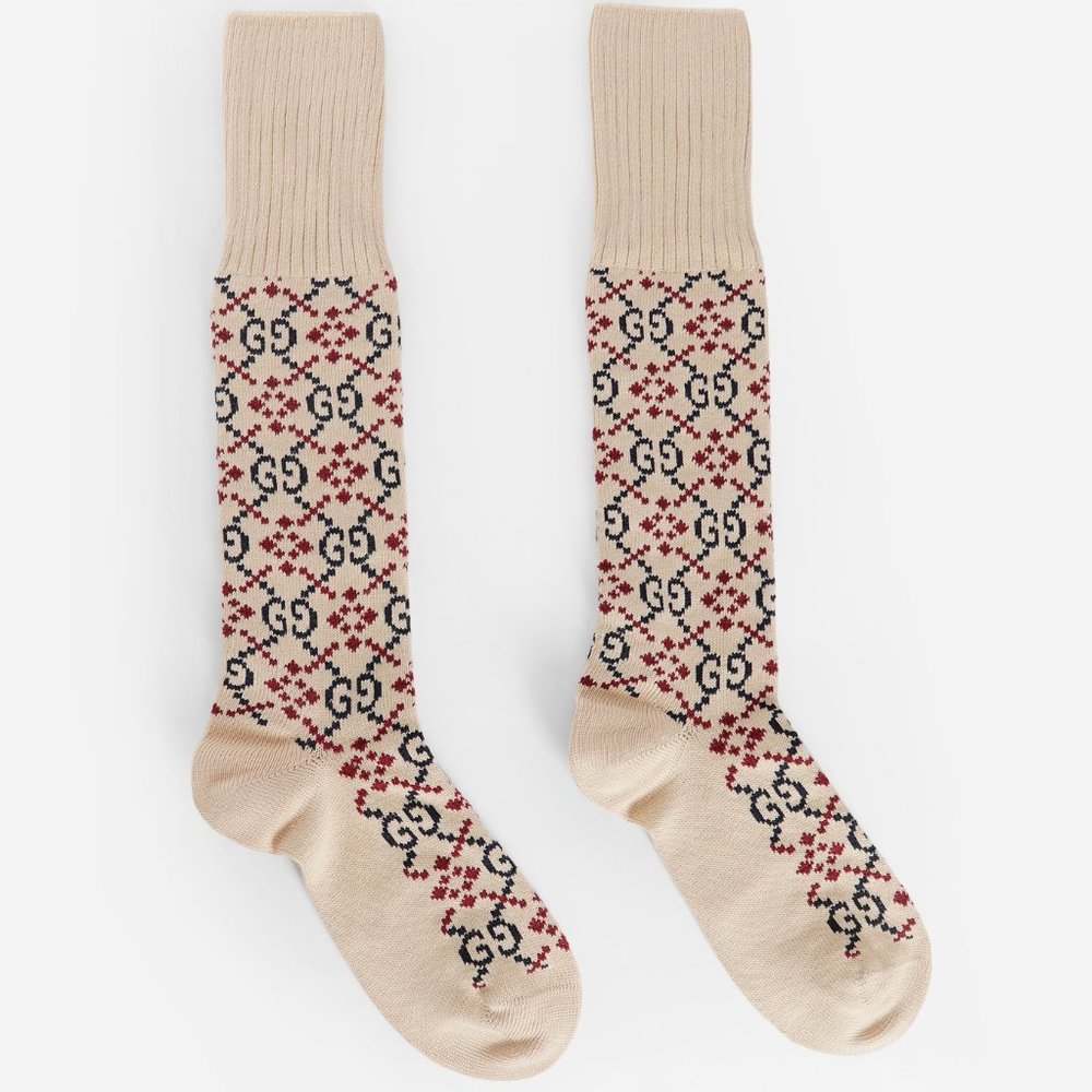 Gucci GG Diamond Socks in Beige NEW